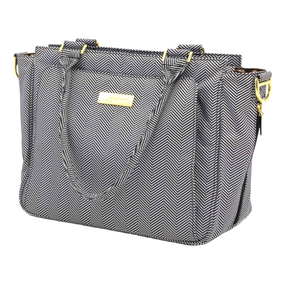 JuJuBe Classy Diaper Bag Structured Handbag Black White Herringbone Print